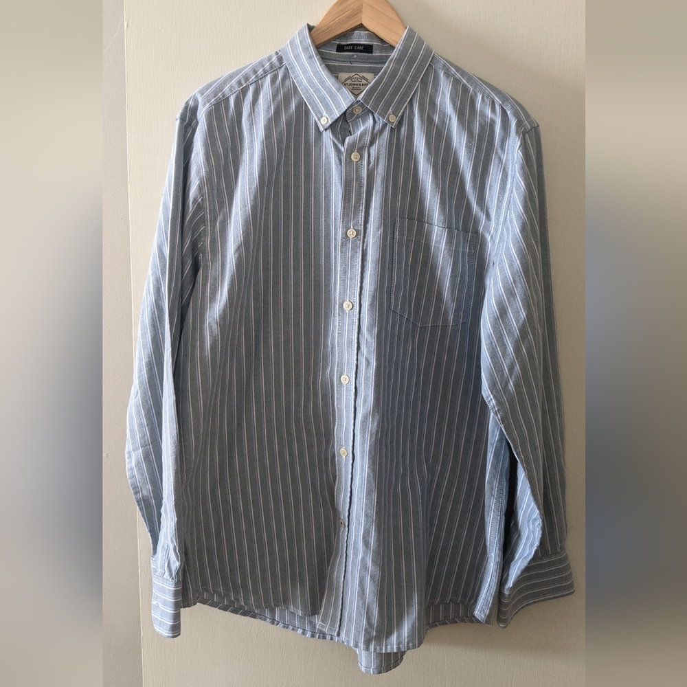 St Johns Bay Shirt Adult Large Blue White Striped Cotton Oxford Button Up Mens